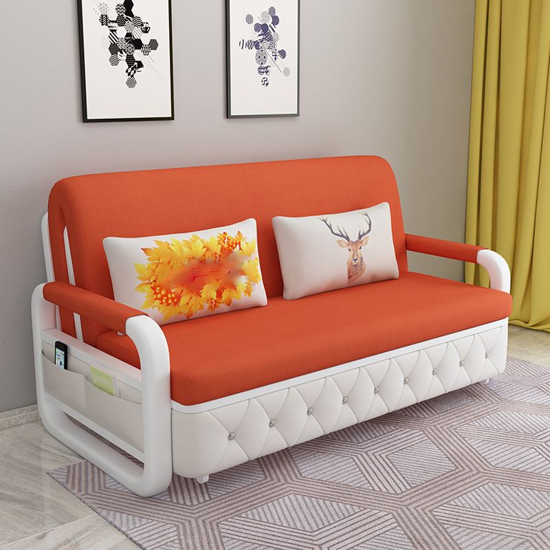 Contemporary Linen Square Arm Sofa Bed Foldable Standard Sofa for Living Room