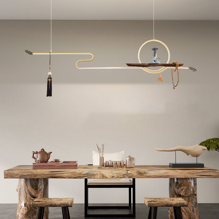 Modern LED Island Lighting Linear Resin Chandelier Light Fixture for Tea Room