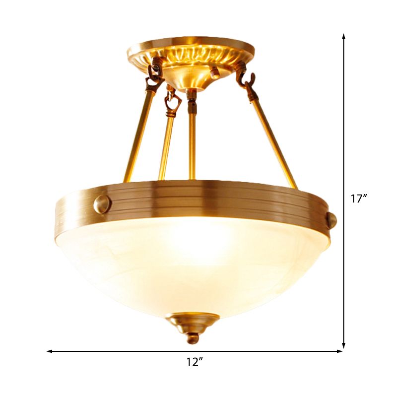 Gold 3 Leuchten Deckenhalterung Traditionelle gefrostete Glasschale -Form -Halbblütenlicht für Esszimmer, 12 "/16" /19,5 "breit