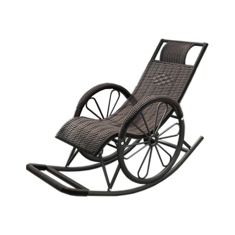 Contemporary Spindle Rattan Rocking Chair Metal Frame Wheel Handrail Design Rocker Chair