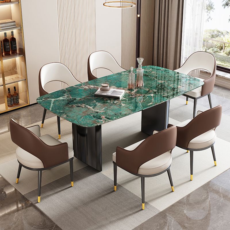 Double Pedestal Dining Table Rectangle Dining Table for Kitchen