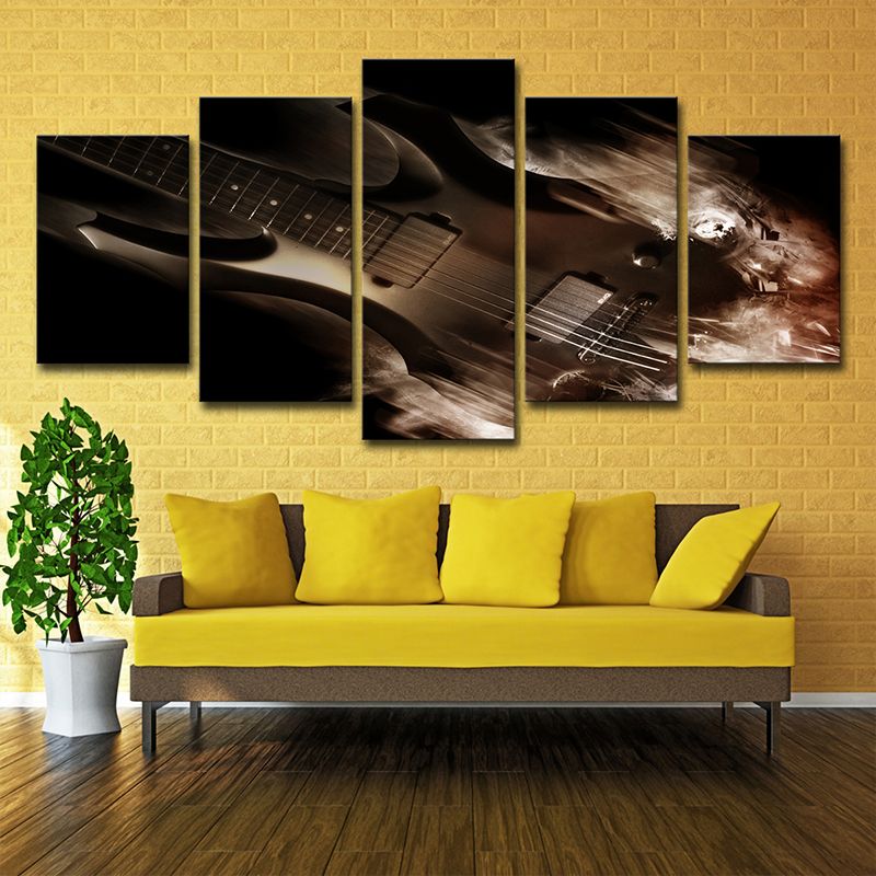 Modern Guitar Canvas Wall Art Brown Musical Instrument Wall Decor for Sitting Room