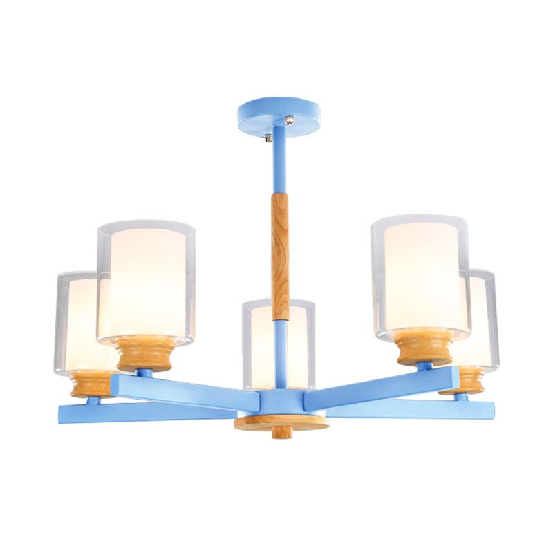 Makkaronzylinder Kronleuchter Anhänger Leicht Milchglas 3/5/6 Lichter hängende Decke Licht in Rosa/Gelb/Grün für Wohnzimmer