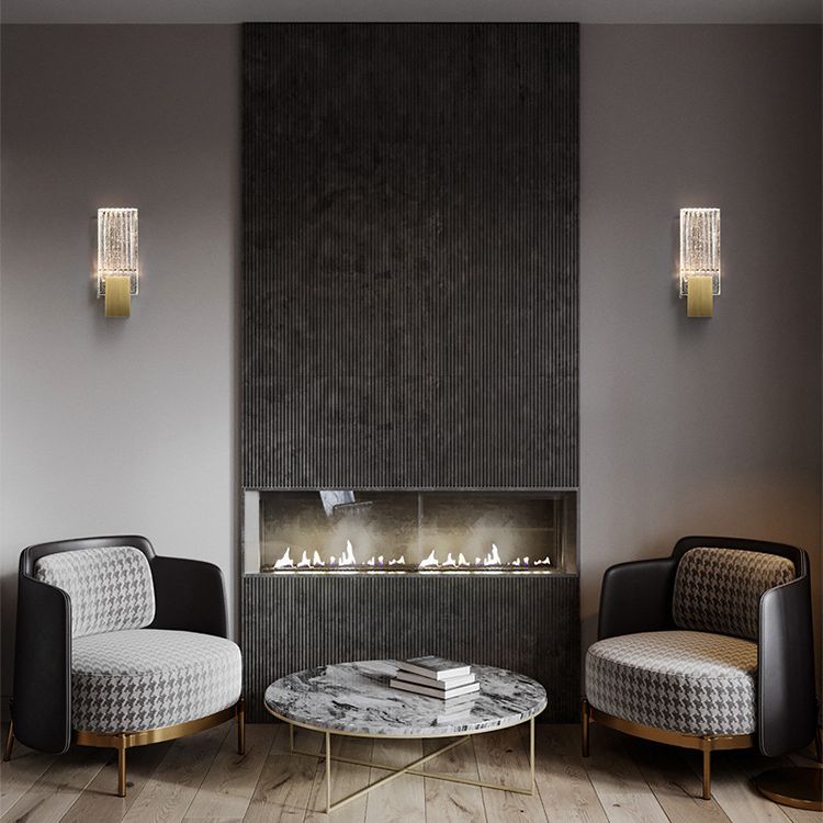 1-Light Rectangular Wall Light Fixture Modern Style Crystal Wall Sconces Lamp in Brass