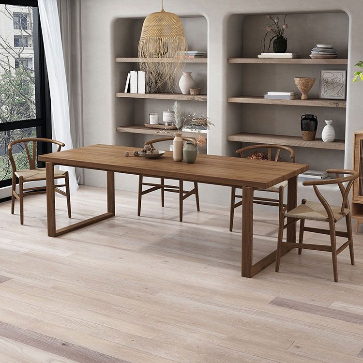 Mid-Century Modern Dining Table Pine Wood Table with Sled Base