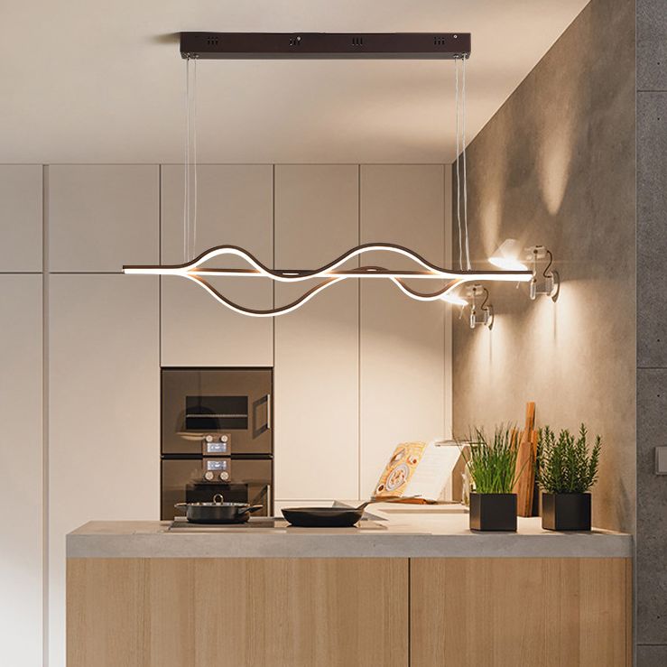 Vague grande cuisine pendante lumières aluminium moderne simplicité île île lustre lumières pour restaurant