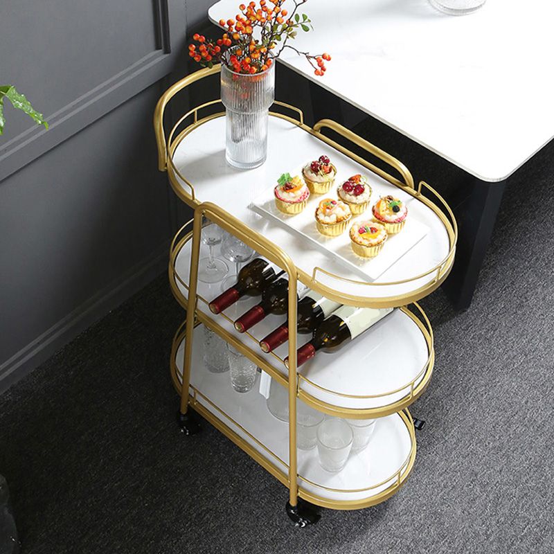 Contemporary Style Oval Prep Table Rolling Metal Prep Table for Kitchen