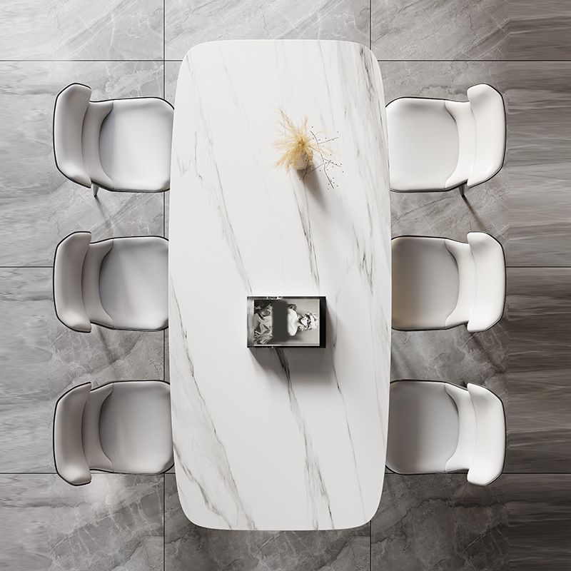 Modern Sintered Stone Top Dining Set Rectangle 1/2/5/7 Pieces Dinette Table Set in White