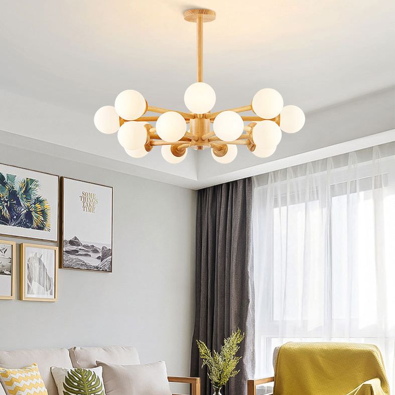 Contemporary Globe Pendant Light Fixture Wood Hanging Pendant Light for Living Room