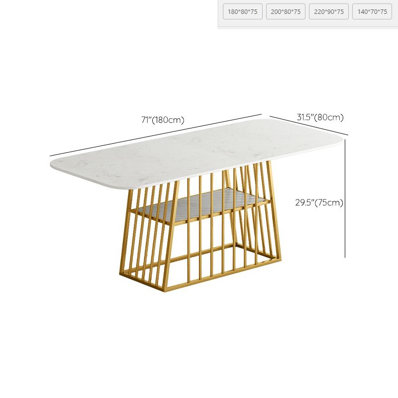 Metal and Stone Table Contemporary Minimalist Home Storage Rectangular Dining Table