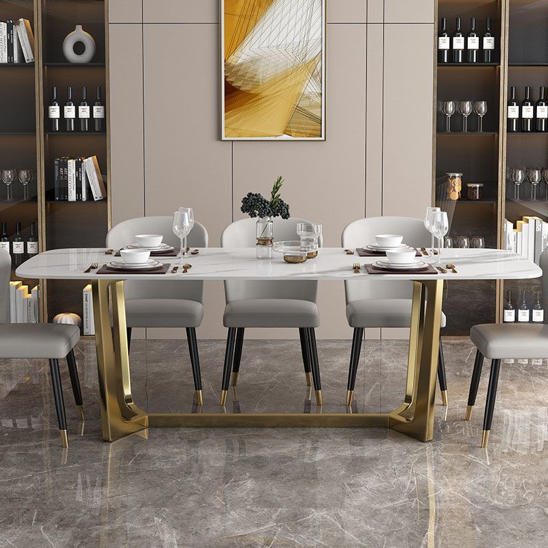 Traditional Luxury Table White Stone Rectangle Dining Table for Home