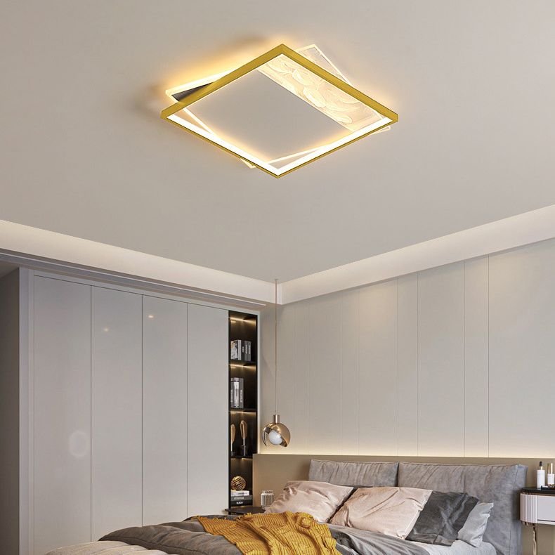 Geometric Feather LED Semi Flush Mount in Modern Simplicity Wrought Iron Ceiling Light for Interior Spaces