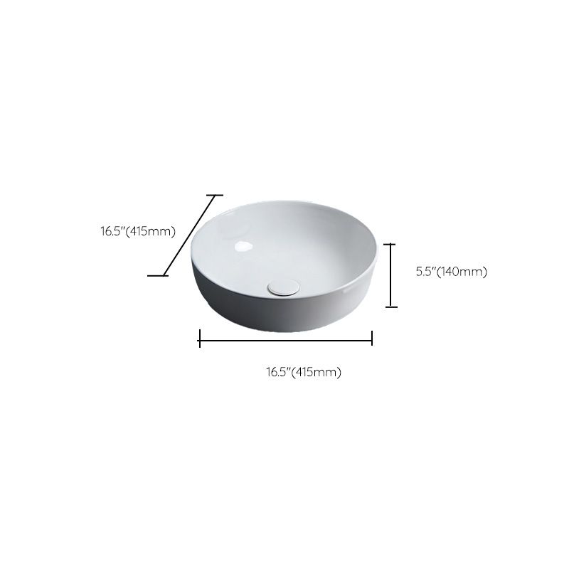 Modern Bathroom Sink Porcelain Round Vessel Lavatory Sink with Pop-Up Drain