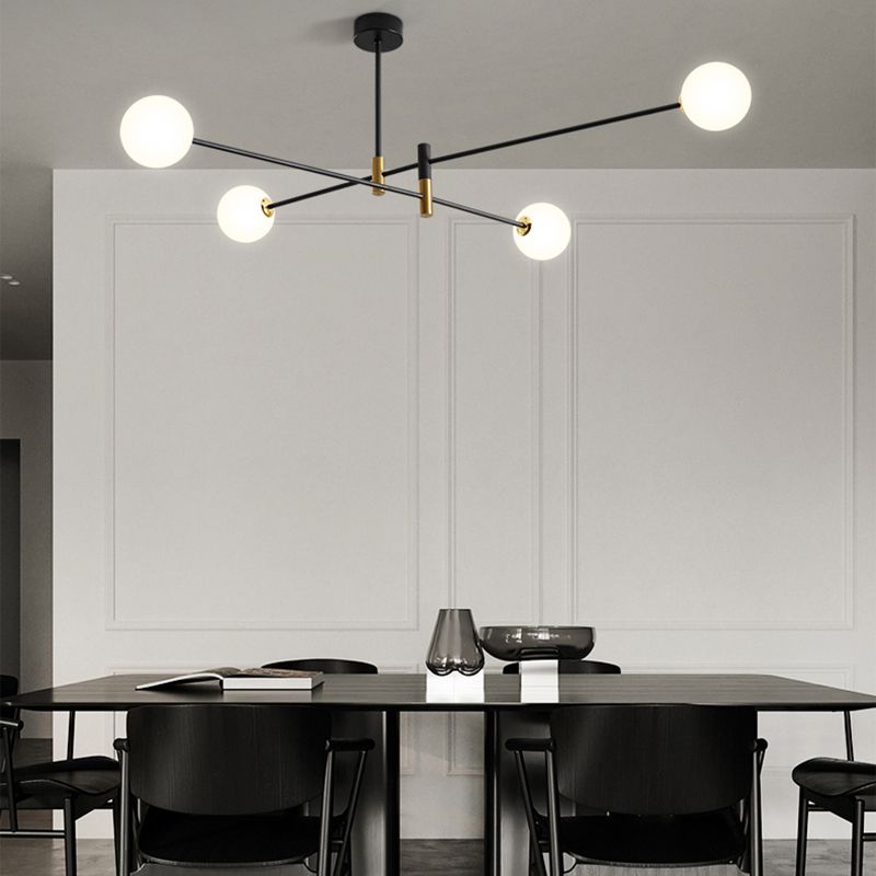 Black and Gold Globe Hanging Lamp in Modern Style Lacquered Iron Chandelier with Glass Shade