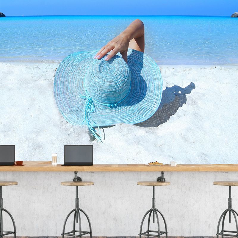 Sandy Beach Coast Wallpaper Mural Contemporary Wall Covering for Bathroom