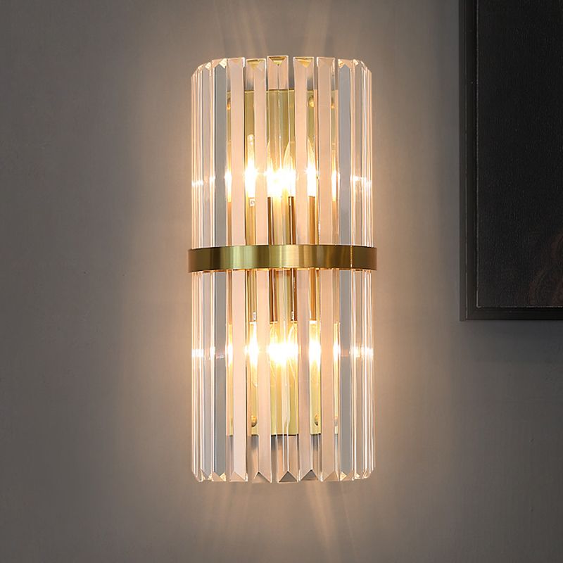 Moderno romantico a parete interno luce in acciaio inossidabile lampada a parete cilindrica con tonalità di cristallo