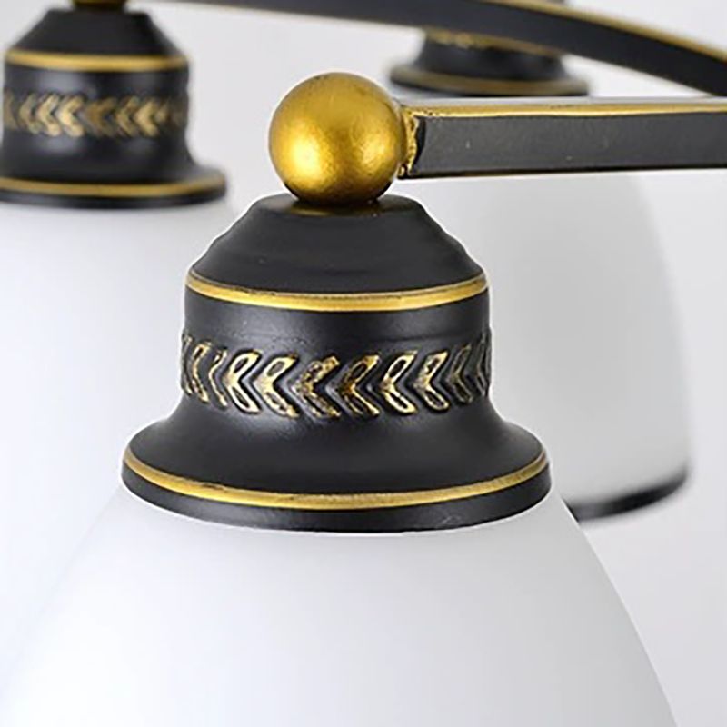American Style Hanging Chandelier White Glass Shade Chandelier Light Fixture in Black