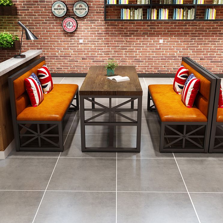 Industrial Solid Wood Dining Table Brown Rectangle Table with Black Frame for Dinning Room