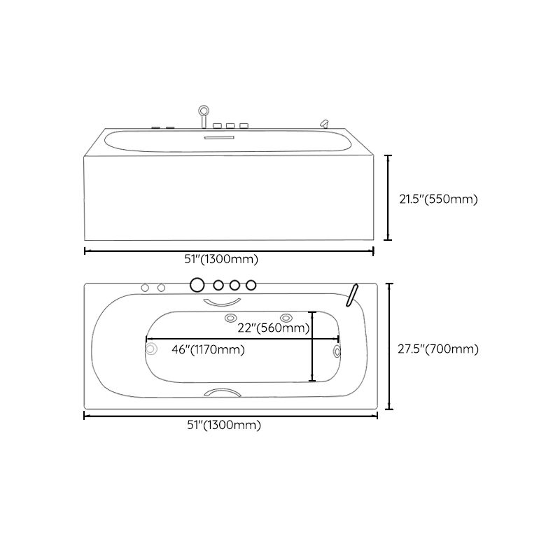 Modern Rectangular Bath Tub White Acrylic Tub with Internal Drain
