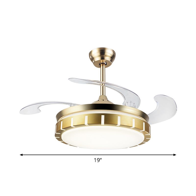 19 "breit runde Schattenhängelüfter Leichtes Acryl -LED -Schlafzimmer Halbflush mit 4 Klingen