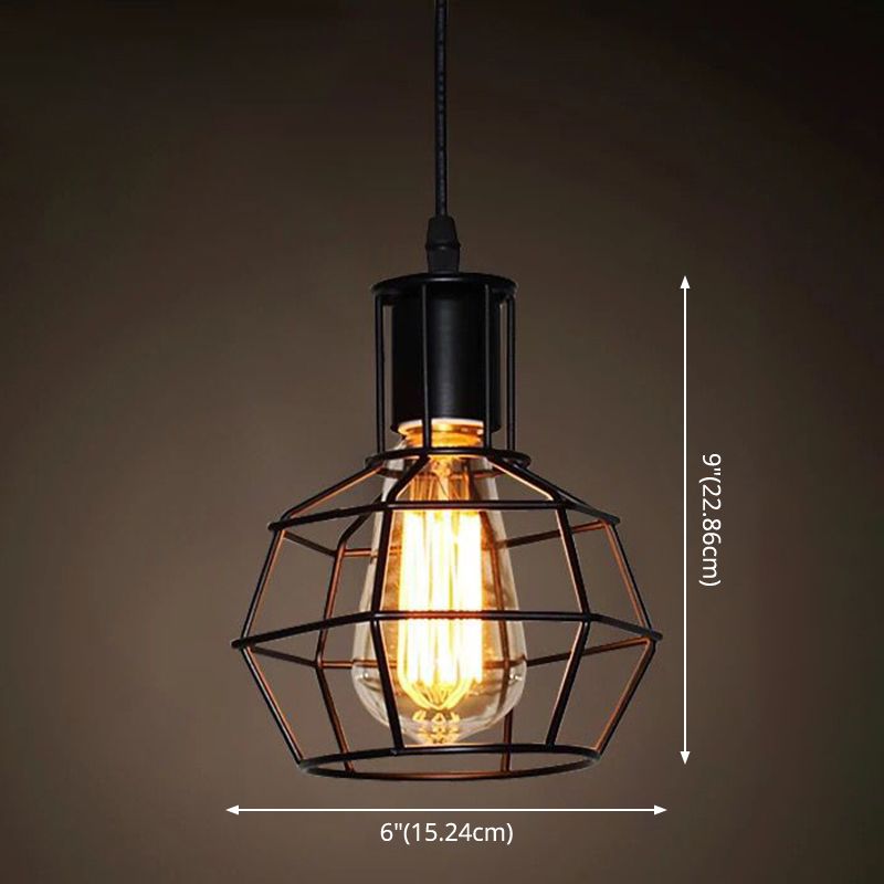 1 licht gekooide hangende verlichtingsarmaturen retro industriële stijl metallic hangende hanglampen voor bar