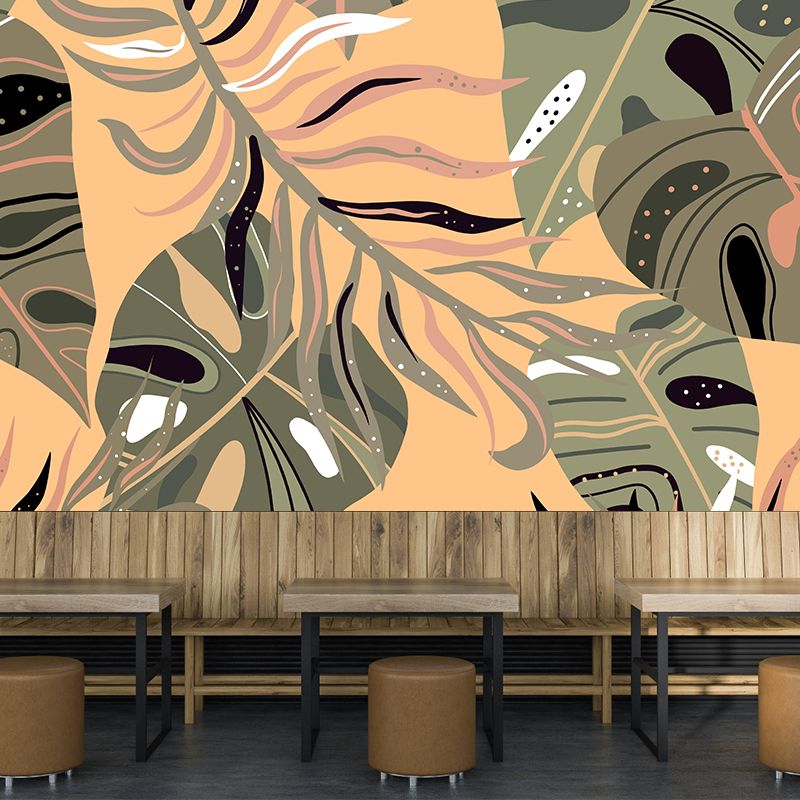 Illustration Ornamental Wall Mural Tropical Botanical Leaves Wall Covering for Dining Room