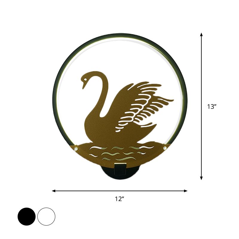 Style minimaliste Swan Swan Mural Metal LED LED Guest Room Wall Éclairage mural en noir / blanc, lumière chaude / blanche