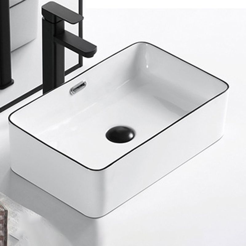 Modern Vessel Bathroom Sink Rectangular Porcelain Drain Assembly and Faucet Wash Stand