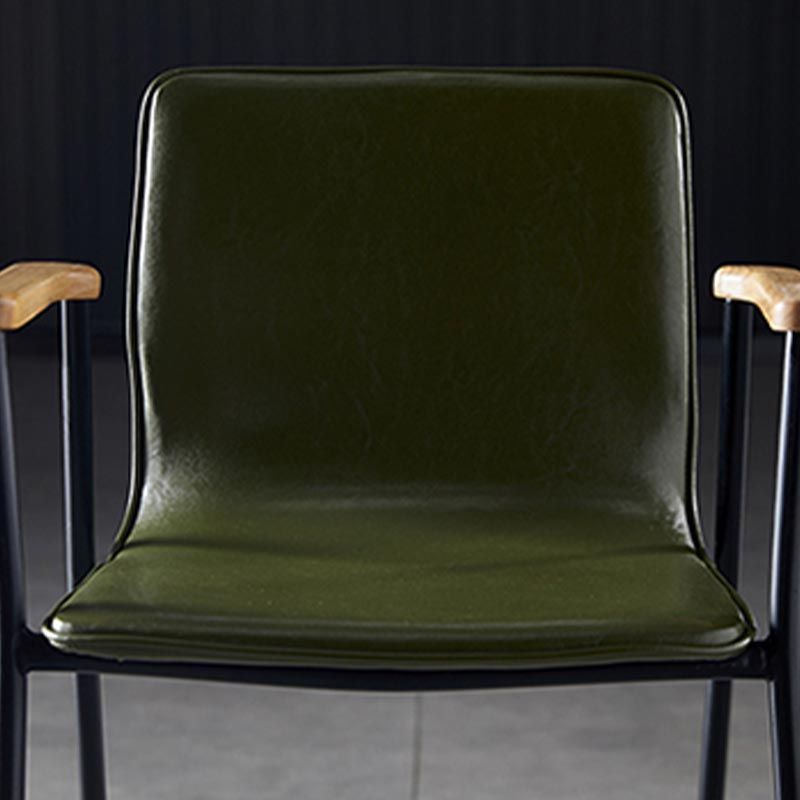 Industrial Dining Arm Chair Leather Dining Chair with Metal Base