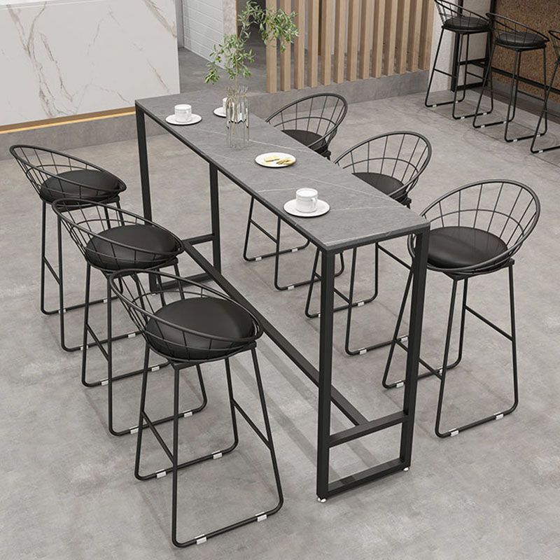 Industrial Rectangle Top Counter Table Marble Top 42-inch Height Bar Table