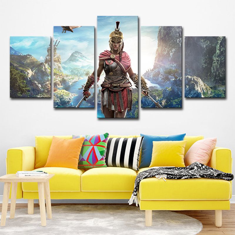 Assassins Creed Woman Art Print Sci-Fi Cool Game Scene Canvas in Blue for Living Room