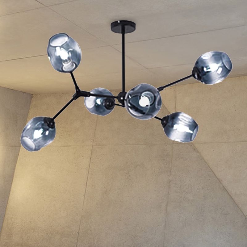 Schwarzer Zweig Kronleuchter moderner nordischer Stil 6/8/9 Lichter Bernstein/Blau/klares Glas Deckenlicht mit verstellbarem Arm