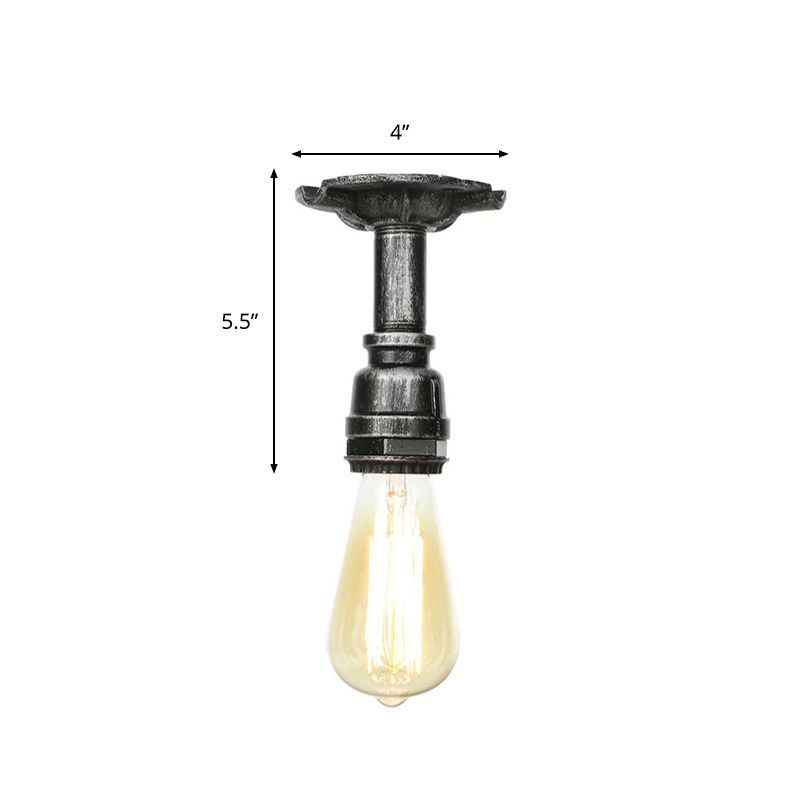 Vintage Pipe Ceiling Mounted Fixture 1 Light Metallic Semi Flush in Aged Silver/Antique Brass/Antique Bronze for Kitchen