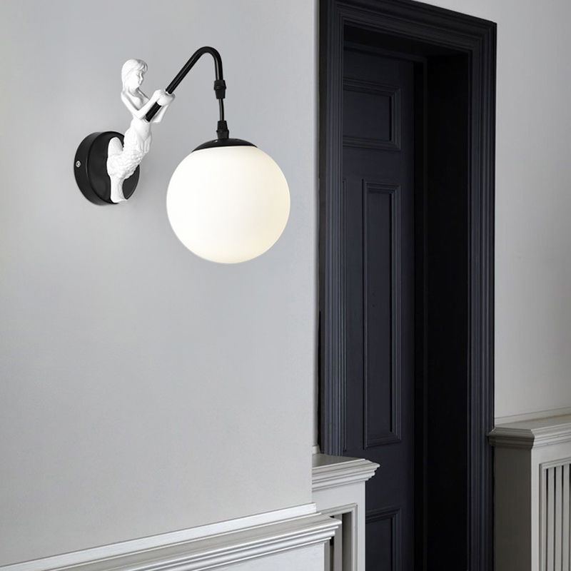Industrial Style Globe Shape Wall Sconce Glass 1 Light Sconces for Bedroom
