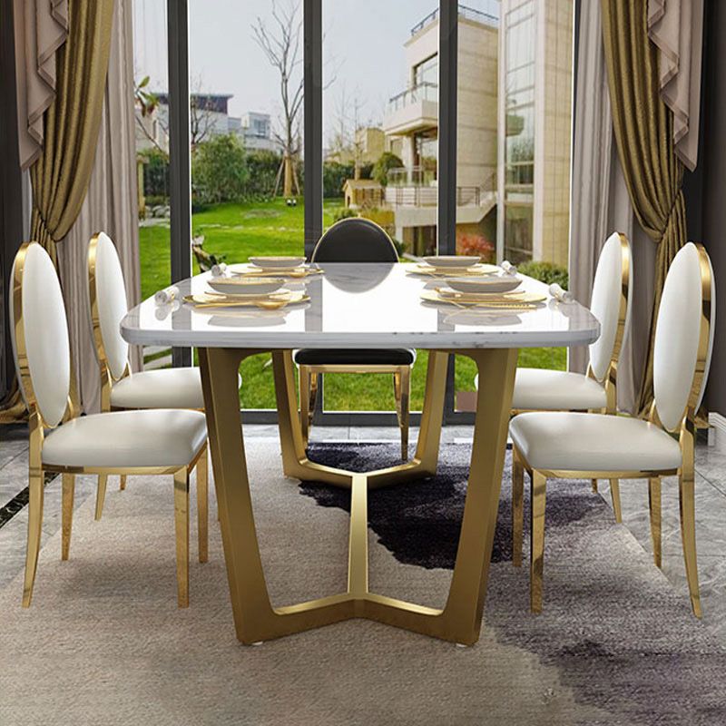 Metal Traditional Luxury Rectangular Table Sintered Stone Indoor Table with Trestle