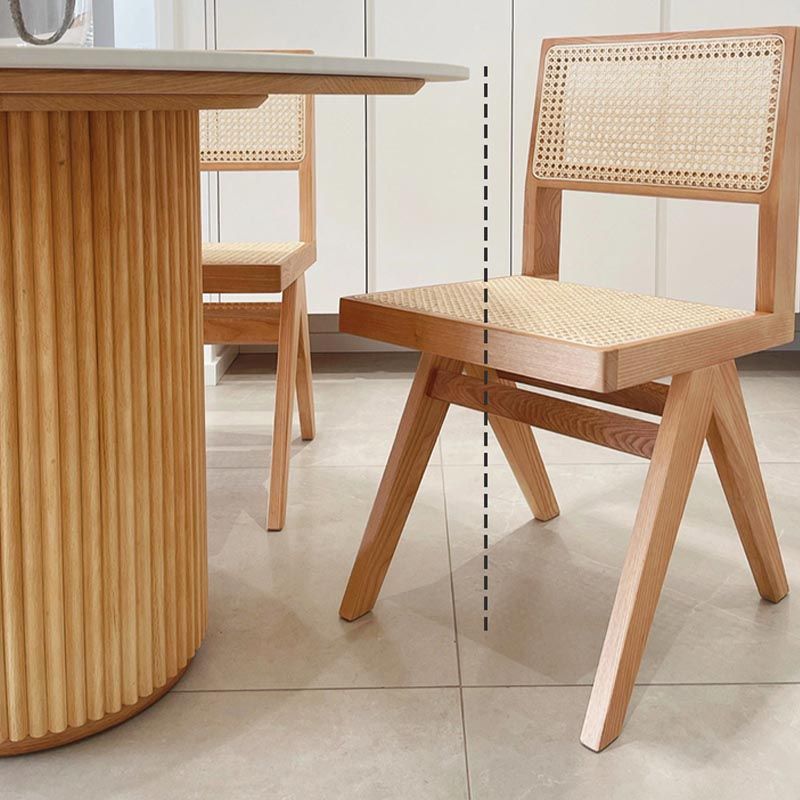 Round Stone Dining Table Solid Wood Pedestal Table in Natural and Black