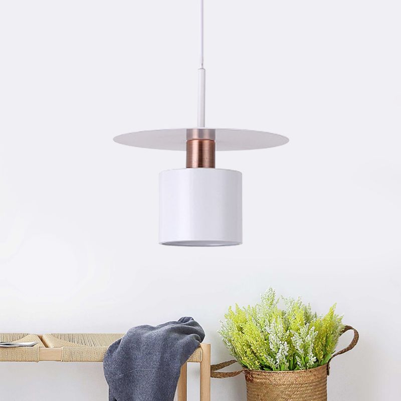 Perfume Bottle Bedside Hanging Light Metallic 1 Head 8"/14" Wide Minimalism Ceiling Suspension Lamp in White with Disk Top
