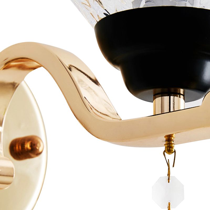 Textured Glass Tapered Wall Mount Light Contemporary 1 Light Chrome Sconce Light with Teardrop Crystal Drop