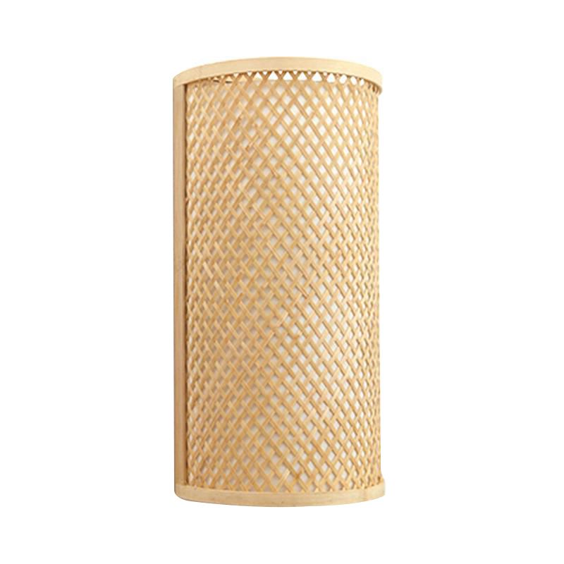 Half-Cylindrical Flush Mount Wall Light Minimalist Bamboo 1 Head Hallway Wall Sconce in Beige