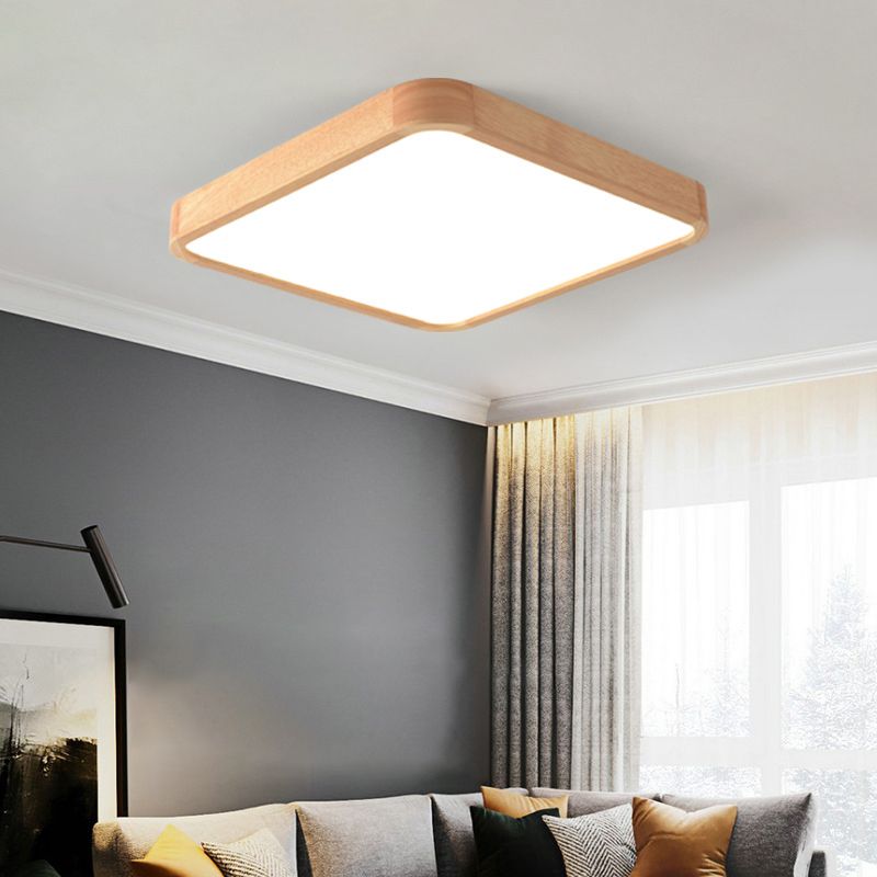 Simple Square Flush Mount Light Single Light Wood LED Ceiling Light