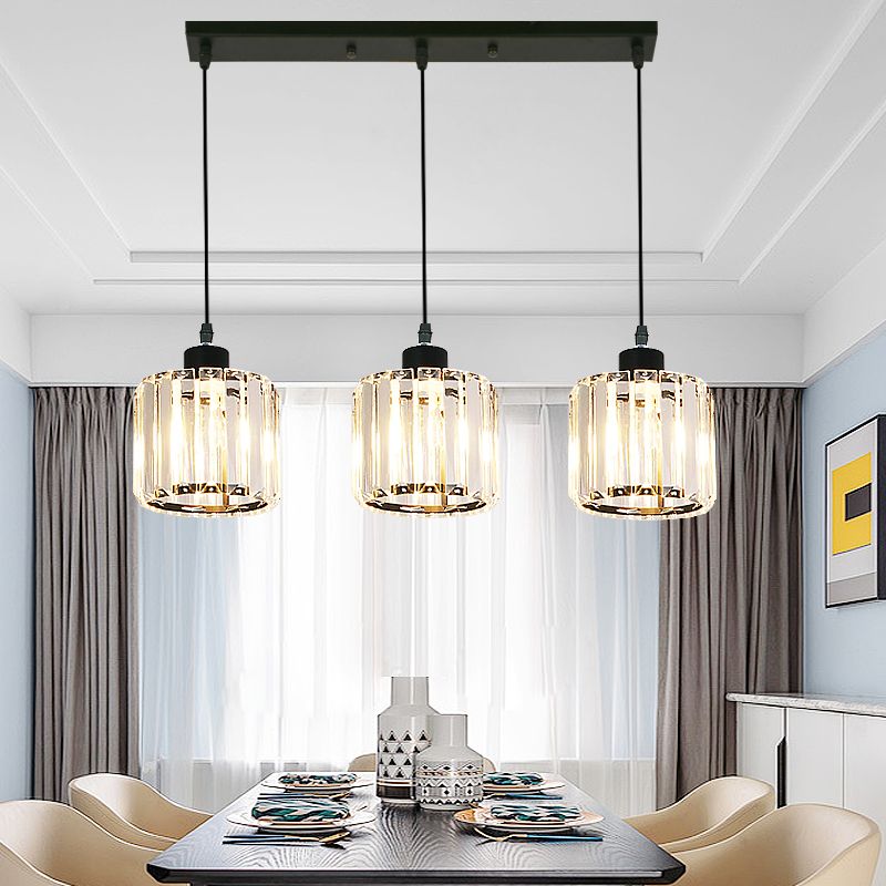 Lámparas de isla de cilindro de estilo moderno cristal 3 lámparas de encogimiento de luz