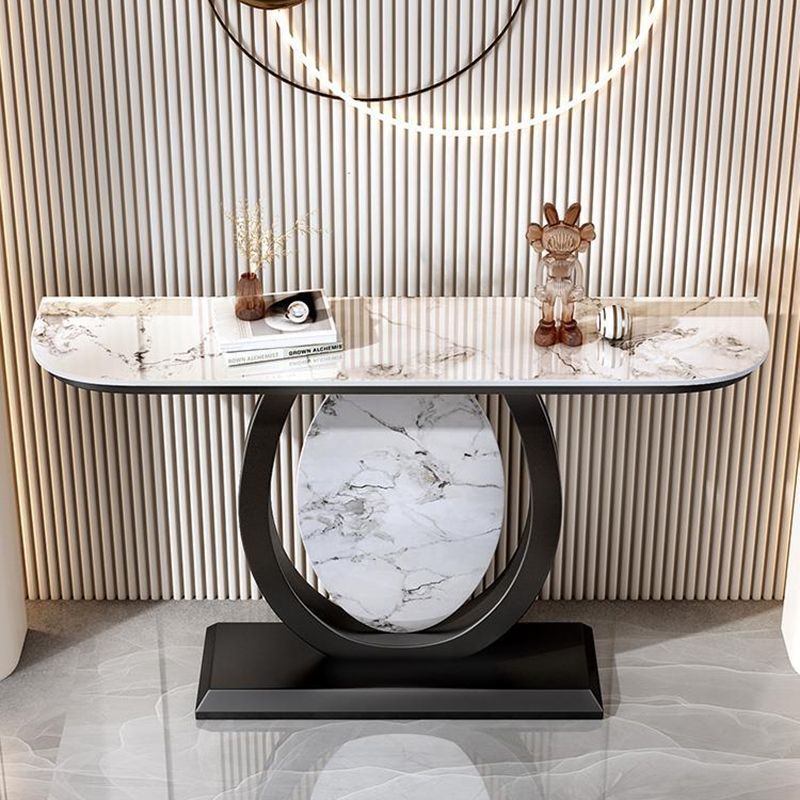12 inch Wide Glam Console Table Half Moon Stone Accent Table with Legs