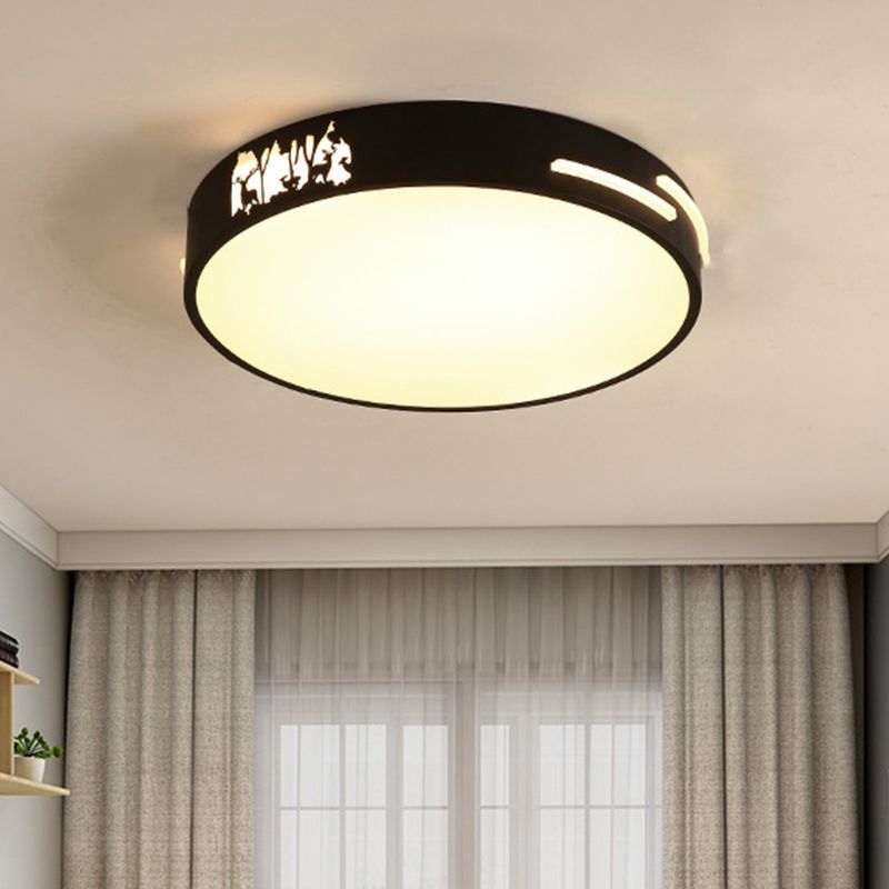 Lampada da soffitto moderna in metallo a LED rotonda nera con montaggio a incasso in luce bianca/calda, larghezza 16"/19,5"