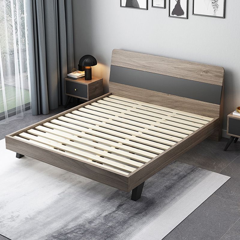 Mid-Century Modern Wood Bed with Headboard and 4 Legs in Grey
