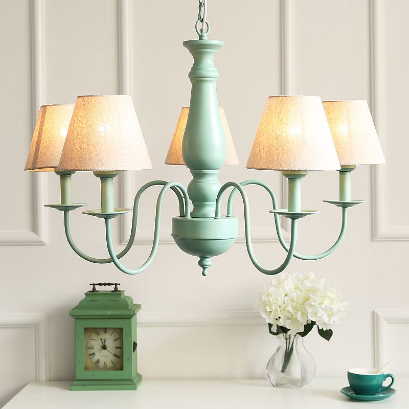 Modern Style Green Ceiling Chandelier Swooping Arm Metal 5-Lights Pendant Lighting Fixtures