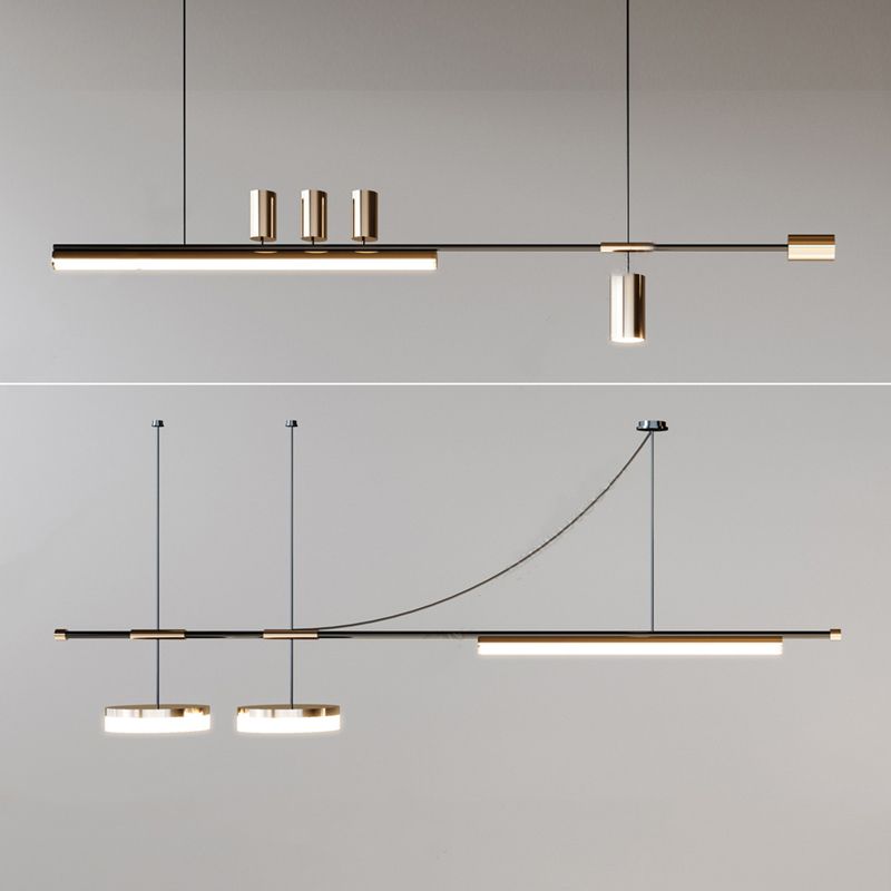 Post Modern Kitchen Island Fixture LED Metal Ceiling Pendant in Black & Gold Finish