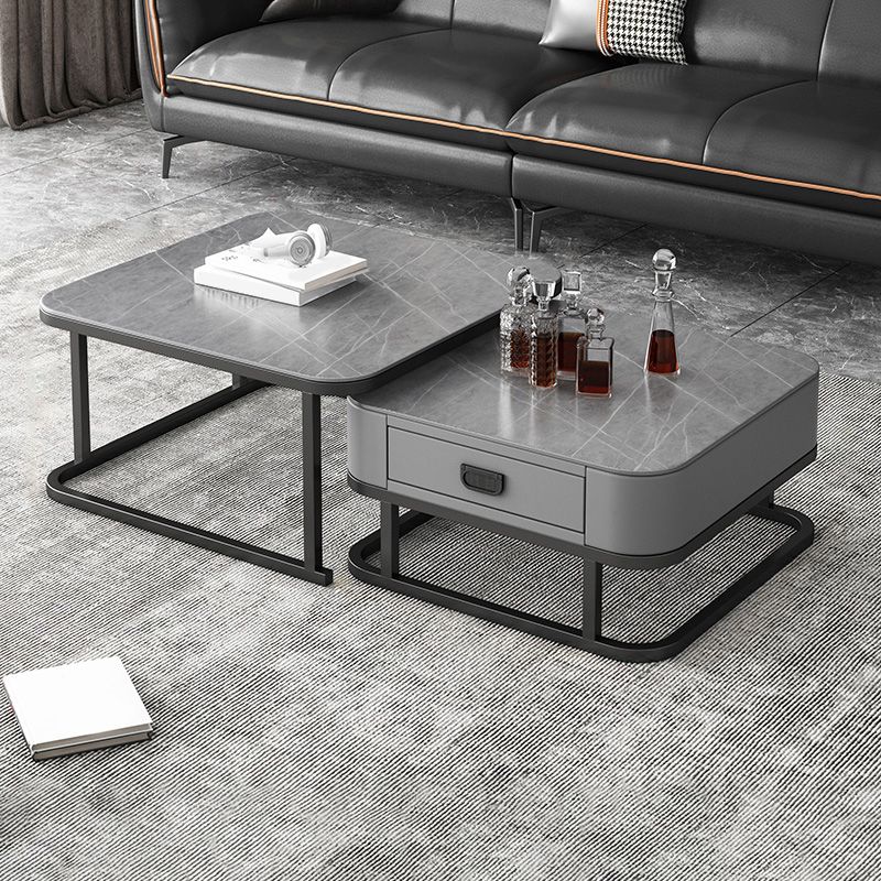 Frame Square Coffee Table Set Glam Nesting Coffee Table Set with Drawer