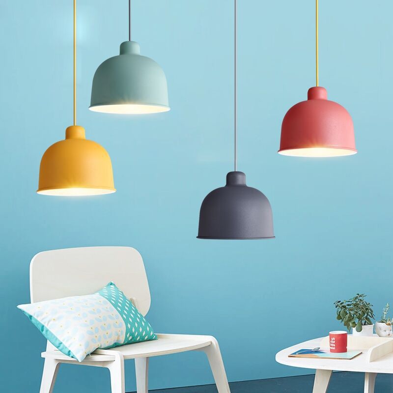1 Light Bowl Hanging Pendant Modern Macaron Style Metal Hanging Lighting for Dining Room
