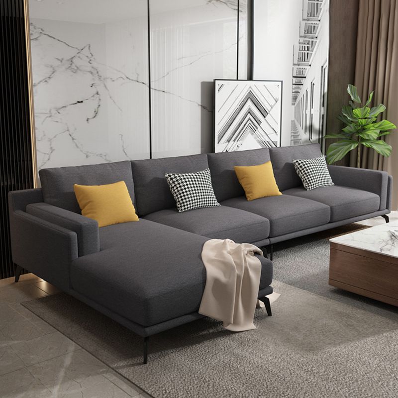 L-shape 4-seater Fabric Sectional Slipcovered Square Arm Sectional