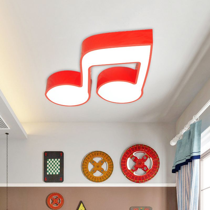 Red/Green/Yellow Musical Note Ceiling Mounted Fixture Kids Style Acrylic LED Flush Mount Lamp for Kindergarten
